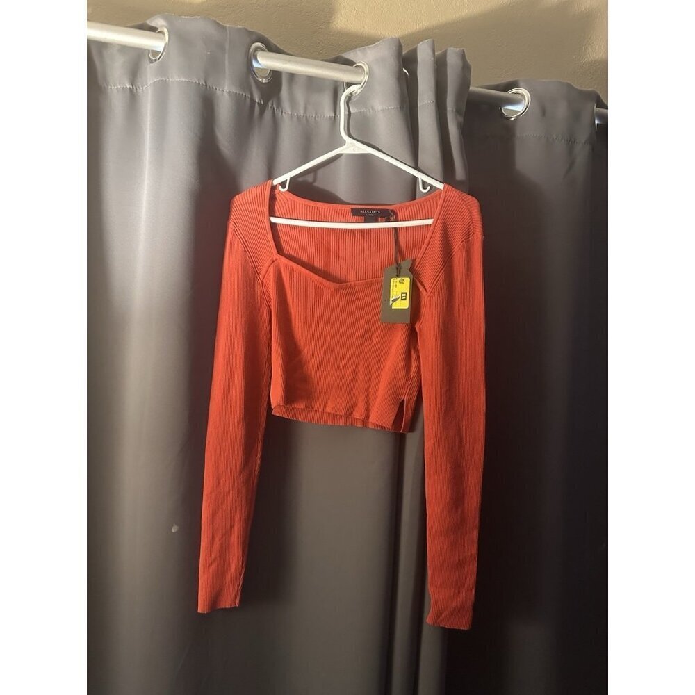 AllSaints ribbed long-sleeve crop top with a square neckline NWT Large